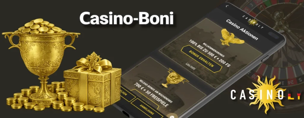 Casinoly – Willkommensbonus, bis zu Bonus ohne Einzahlung und andere 